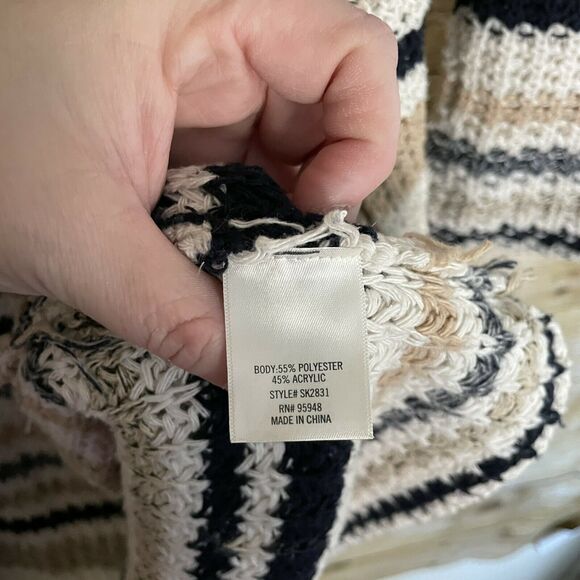 Alya White & Tan Striped Open Knit Duster Cardigan - Size Small - Open Sweater - Picture 4 of 5